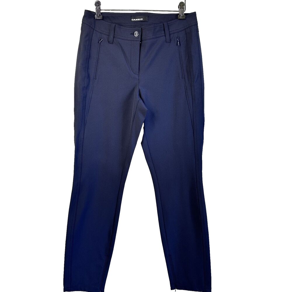 Cambio Women's Rochelle Navy Blue Zipped Pockets Stretch Slim Pants Sz 8